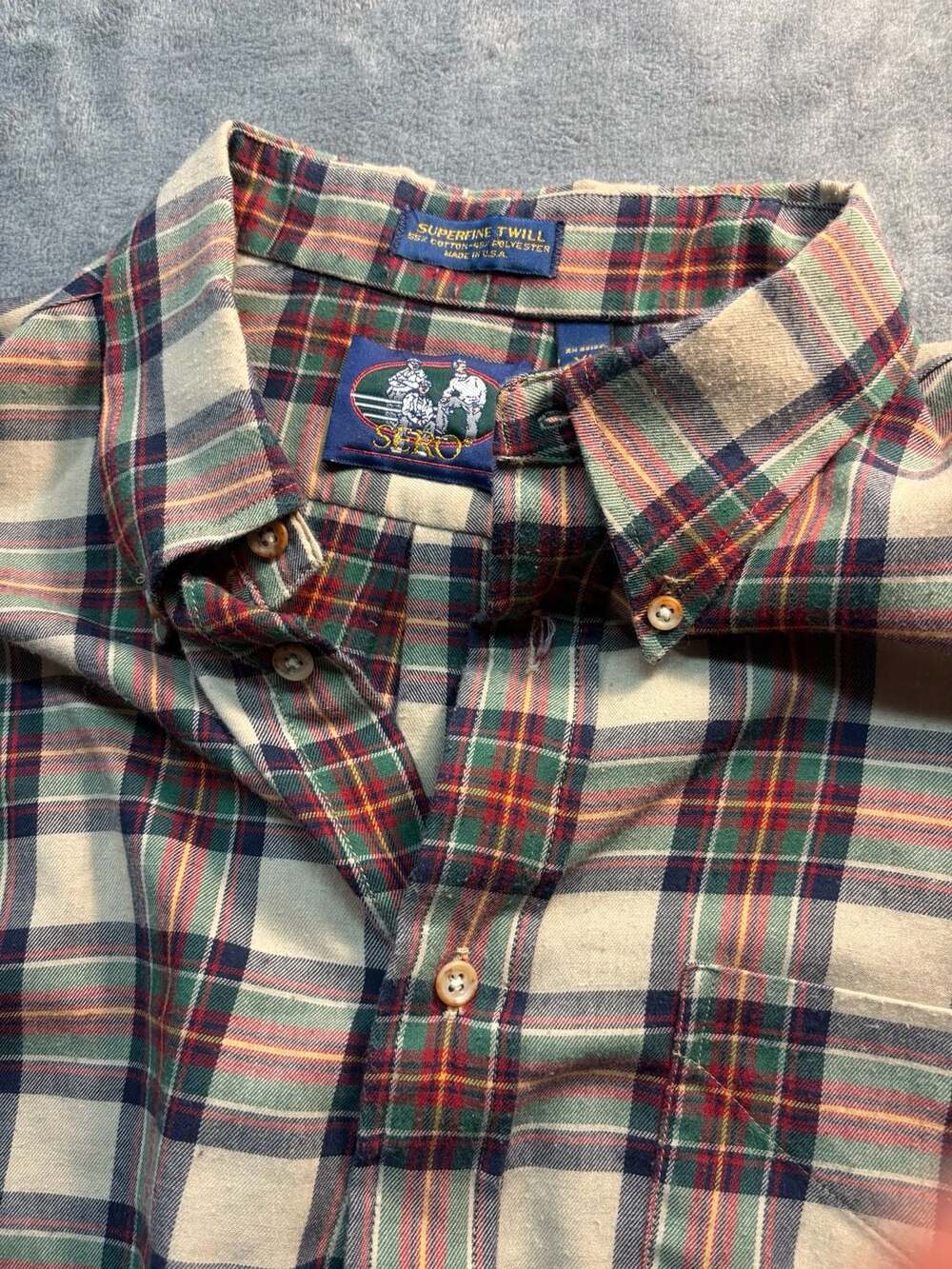 Vintage Sero Superfine Twill Plaid Long Sleeve Button-Down Shirt